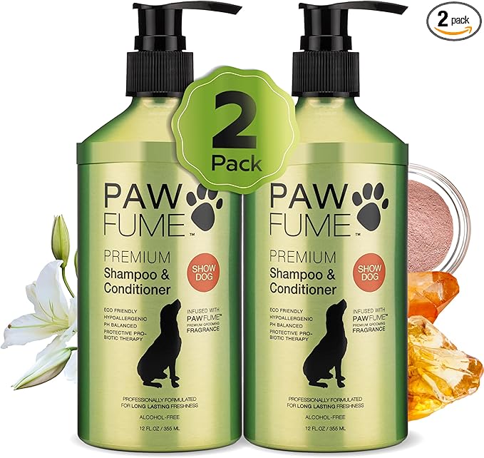 PAWFUME Deshedding Dog Shampoo and Conditioner, Show Dog, 2-Pack – Nourish & Detangle for Silky Soft Coat – Probiotic, Deep-Cleaning, pH-Balanced Formula – Salon-Quality Shampoo for Dogs
