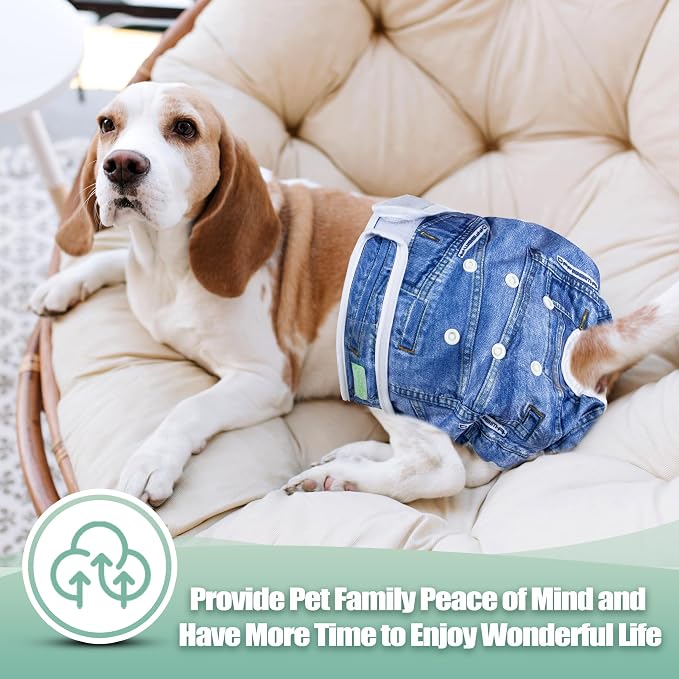 wegreeco Washable Female Dog Diapers Highly Absorbent Reusable Diapers for Dog in Heat Period, 3 Pack (Blue Jeans, Small)