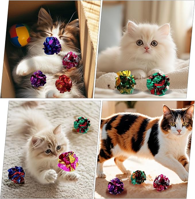 150 Pcs Cat Crinkle Toys, 2-Inch Crinkle Balls for Cats, Colorful Aluminum Foil Cat Balls for Indoor Cats, Interactive Ball for Chase, Pounce, and Exercise
