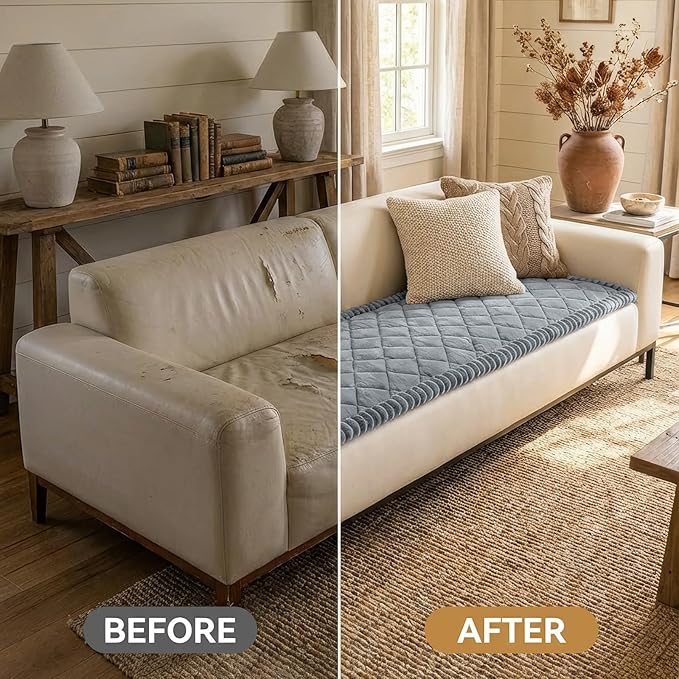 Smiry Couch Cover for Dogs, Non Slip Washable Pet Sofa Protector for Large Dogs, Cats, Fuzzy Plush Sofa Covers for Sectional Sofa, Against Fur, Dirt & Scratch Resistant, Grey, 43"×63"