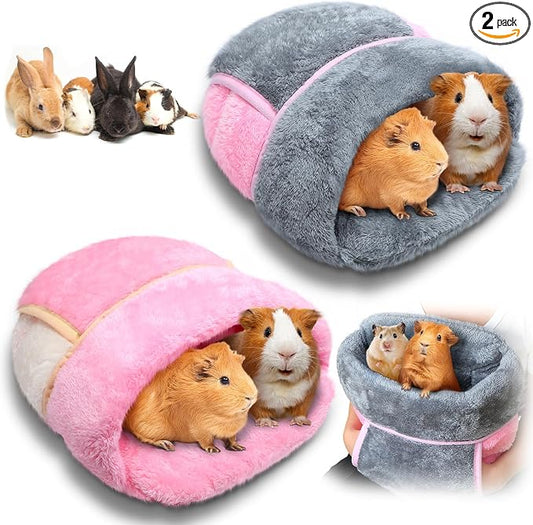 Wenqik 2 Pcs Guinea Pig Hideouts Guinea Pig Bed Washable Bunny Bedding Cuddle Warm Small Pet Sack Supplies Portable Pet Carrier Cage Nest Accessories for Cage(Gray, Pink,Plain)