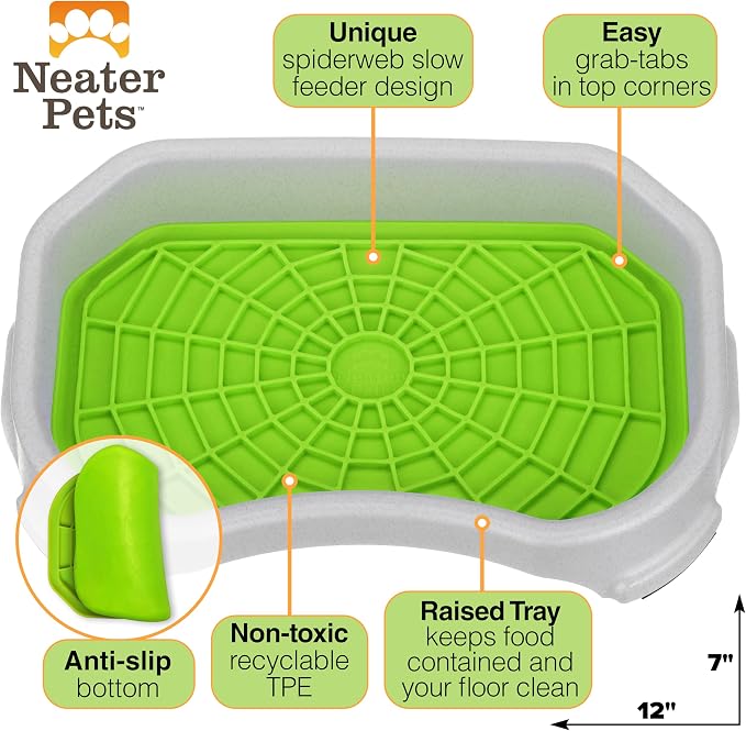 Neater Pets Neat-LIK Dog Lick Mat w/Mess-Proof Tray, Lick Mat for Dogs, Cats, Puppy, Reduces Anxiety & Boredom, Peanut Butter Slow Feeder, Interactive Treat Licking Pad (Green/Vanilla Bean)