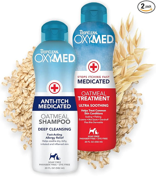 TropiClean Oxymed Medicated Cat & Dog Shampoo and Conditioner Set for Itchy Skin, Skin Soothing Oatmeal Shampoo & Conditioner for Dogs & Cats | Set of 2
