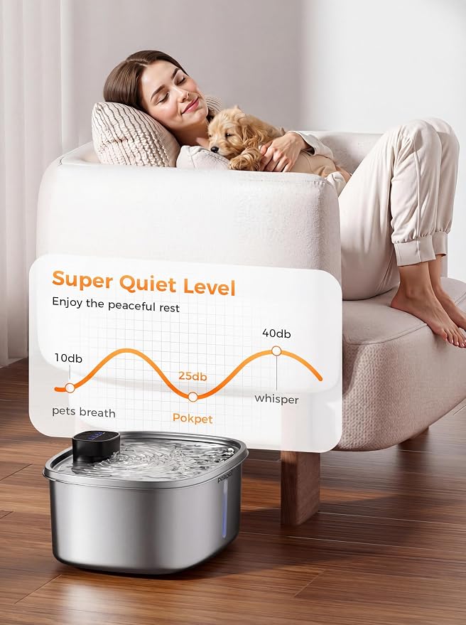 Dog Cat Water Fountain 10L Metal Wireless Dog Water Fountain Stainless Steel Water Bowl for Small Large Dog,Fresh Flow Large Capacity Dog Dispenser, Wider Drinking Area, Ultra-Quiet - 8 Filter