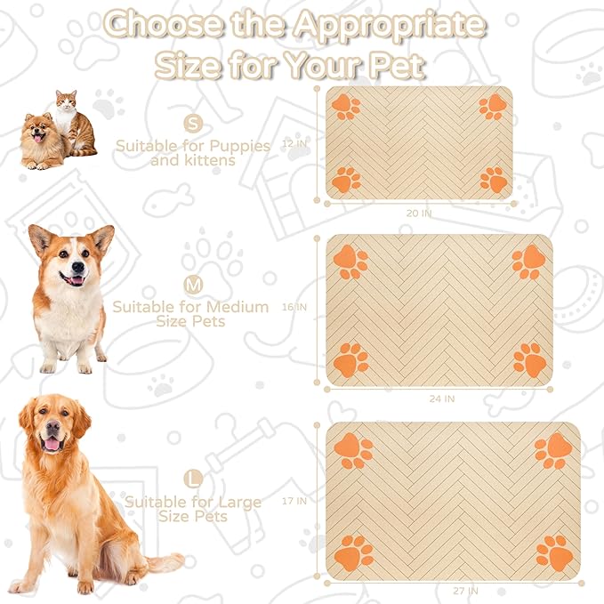 Pet Feeding Mat-Absorbent Dog Feeding Mat for Food and Water Bowl,No Stains Pet Placemat,Quick Drying Water Dispenser Mat for Dog and Cat,Easy to Clean Dog Accessories(S,Light Brown)