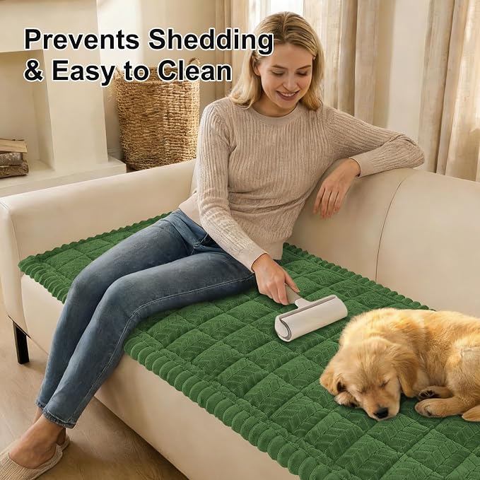 Smiry Couch Cover for Dogs, Non Slip Fuzzy Pet Sofa Covers Washable for 3 Cushion Couch, Soft Thick Furniture Protector for Cats Dogs, Against Fur, Dirt, Scratch Resistant (Olive Green, 35.4"x88")