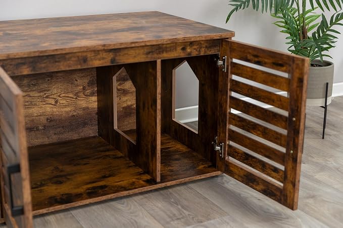 Trixie XL Farmhouse Litter Box Enclosure, Indoor Cat Furniture, Hidden Litter Box Cabinet or End Table, Brown