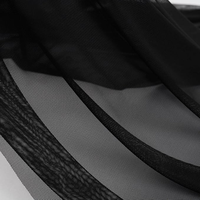 Superfine 4-Way Stretch Net Fabric Nylon Spandex Power Mesh, Pre-Cut 5 Yards Long 60" Wide, Lightweight Sheer (Black)