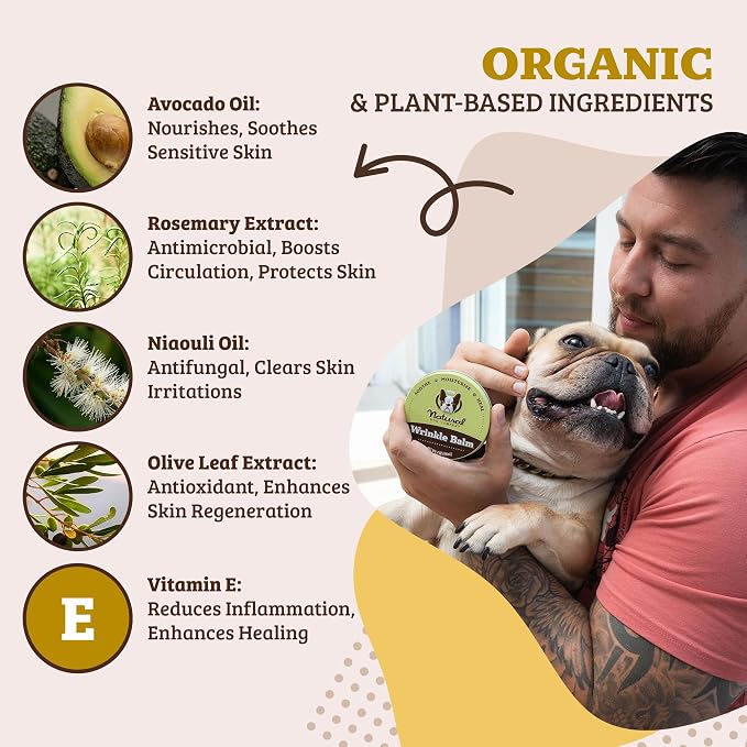 Natural Dog Company Wrinkle Balm for Dog Wrinkles (2oz Tin) All-Natural, Lick-Safe Dog Lotion for Dry Itchy Skin, French Bulldog Skin Care, Moisturizes & Cleans Wrinkle Folds, Plant-Based, Made in USA