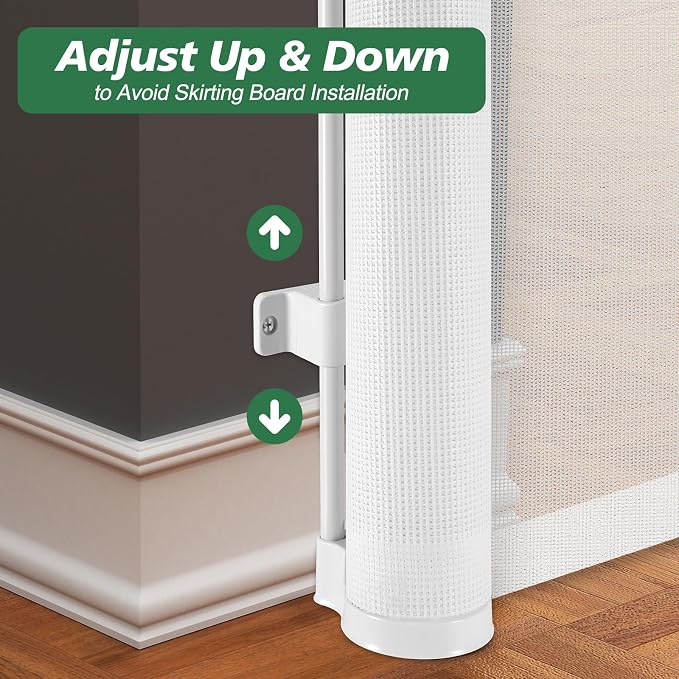 24" Tall X 120" Extra Wide Retractable Baby Gates, Short Dog Gates to Step Over, Reinforced Long Mesh Pet Gate with Support Rods, Small Puppy Gates for The House, White