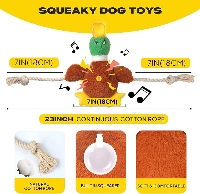 Fida Dog Rope Toys and Duck Dog Rope Toys Set, Dog Toys to Keep Them Busy, Squeaky Dog Toys for Large Dogs, Intactive Dog Rope Toy Plush Duck Dog Toys for Small Medium Dogs