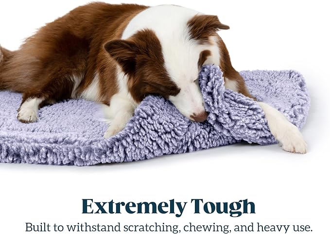 PELZIN Stoutwool Indestructible Dog Bed - Fluffy Chew Proof Dog Crate Pad - Tough Kennel Pad for Aggressive Chewers - Ideal for Extra Large Breeds & Fits 48-Inch Crate - 47"x29", Jacaranda