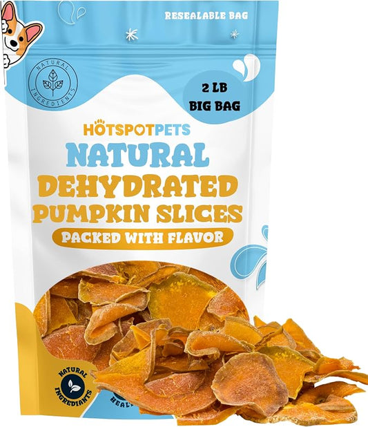 hotspot pets Dehydrated Natural Pumpkin Slices for Dogs - Crunchy Treats - 2lb Value Bag, All-Natural - High Protein, Great for Sensitive Stomachs, Low Fat, a Healthy Rawhide Alternative for All Dogs