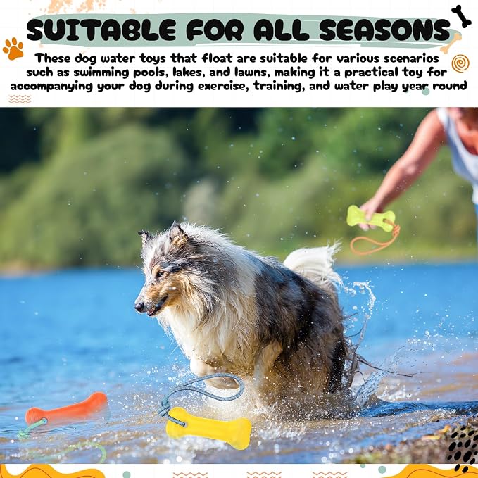 Skylety 4 Pack Floating Dog Toy with Rope Handle EVA Dog Bumper Throw Stick for Water Training Fetch Retrieving High Visibility Pool Water Toy for Beach Diving Pool Yard Summer Outdoor Play, Bone