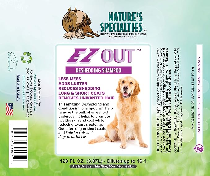 Paw Brothers Dematting/Deshedding Bundle - Paw Brothers 20 Blade Medium Dematting Rake, Removes Tangles & Mats - Nature's Speciallties EZ Out Concentrated Dog Shampoo, Deshedding Solution, 16oz