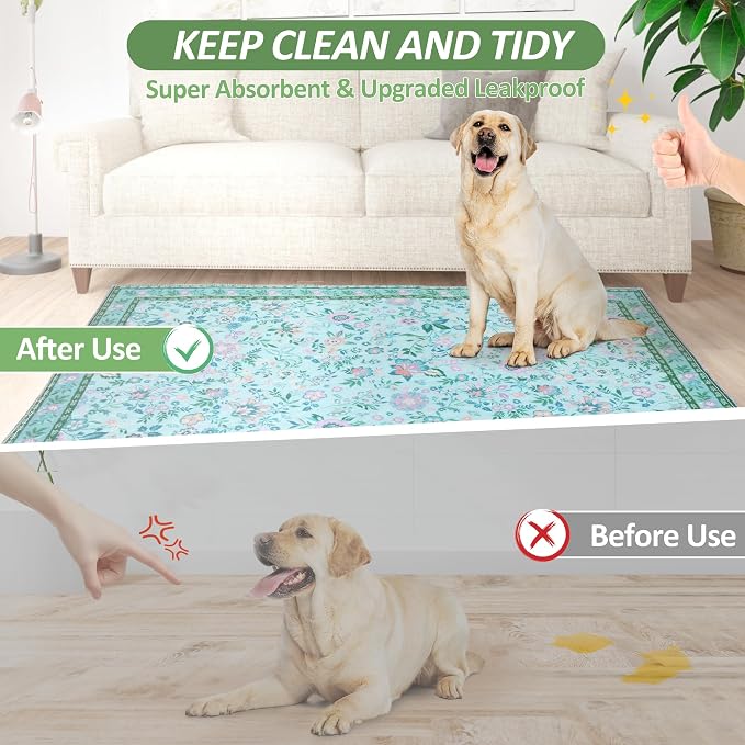 Washable Pee Pads for Dogs, 2 Pack Super Absorbent Reusable Puppy Pads with Colorful Flowers Patterns for Potty Training, Floor, Couch, Bed, and Crate,18"x 24"
