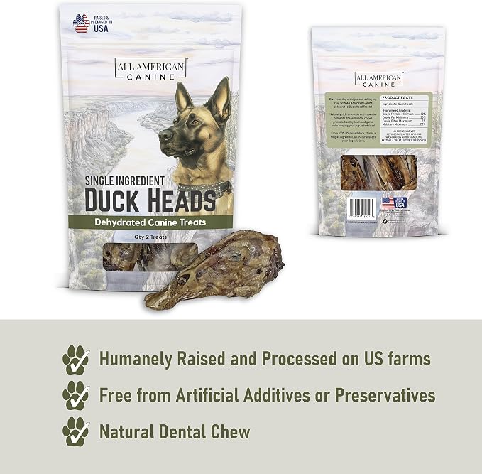 All American Canine Quack Pack – Dehydrated Duck Feet, Necks, Heads and Jerky for Dogs – Single Ingredient, High Protein Chews – Grain-Free, Made in USA