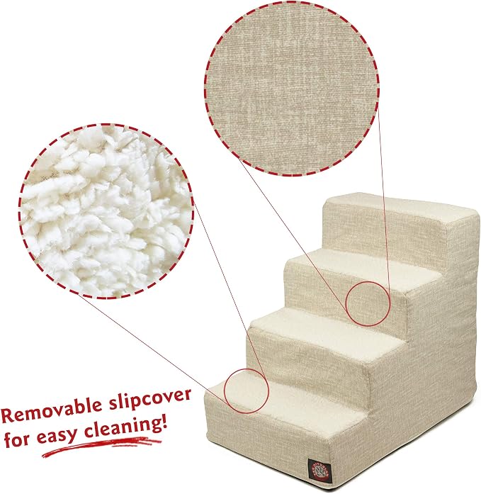 Majestic Pet 4 Step Portable Dog Stairs for Small Dogs to get on Bed Supports 25 lbs or Less – Dog Steps for High Bed with Machine Washable Cover – Pet Stairs for Cats Palette Heathered Frappe