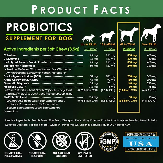 Probiotic Soft Chews for Dogs – 90 Count – Digestive & Immune Support with 9 Probiotics, 8 Enzymes, 2 Prebiotics & 5 Vital Nutrients – Chicken Flavor