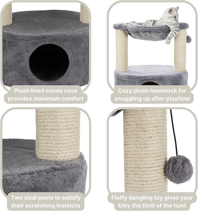Trixie Baza Grande 24-in Cat Tree, Two Sisal Scratching Posts, Cat Condo and Hammock, Dangling Cat Toy