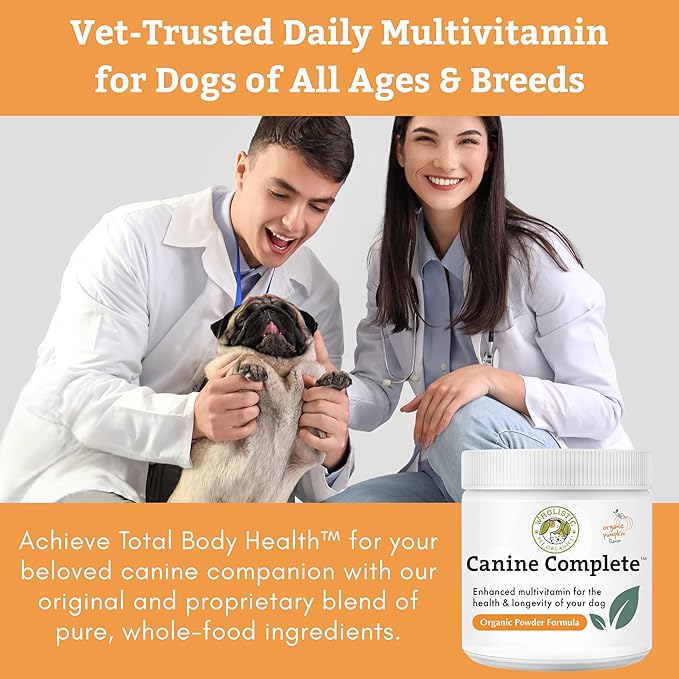 Wholistic Pet Organics Canine Complete - Dog Multivitamin Powder - 2 Lb - Daily Dog Vitamins and Supplements for Homemade Food - Immune System, Skin, Coat & Overall Health - All Breeds - 90 Scoops