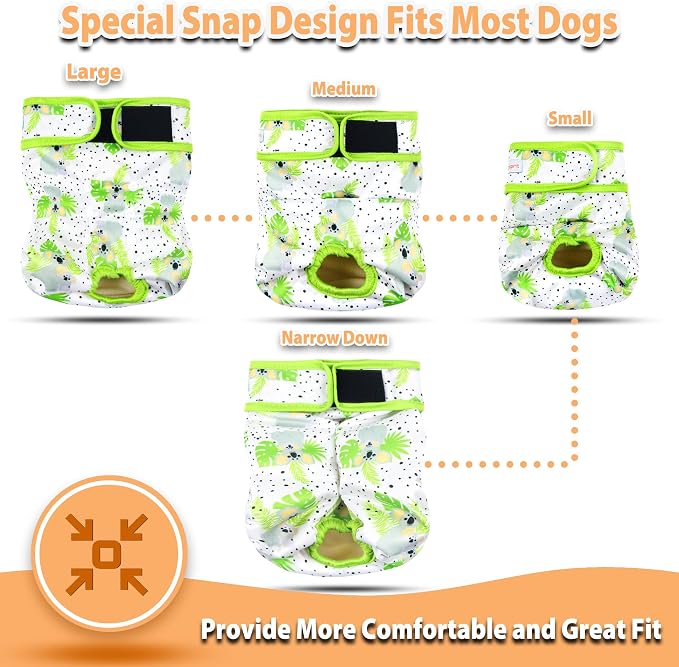 Langsprit Washable Female Dog Diapers (3 Pack) - No Leak Reusable Diapers for Doggy Female in Period - Highly Absorbent Dog Heat Panties with Adjustable Snaps (Koala, XX-Large)