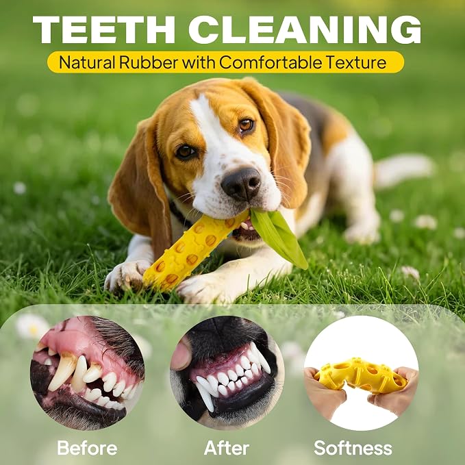 Fida 2-in-1 Puppy Teething Toys, Natural Rubber Chew Toys for Dogs to Keep Them Busy & Plush Toys with Crinkle Leaves, Interactive Dog Toys for Small Medium Breeds and Puppies (Corn)