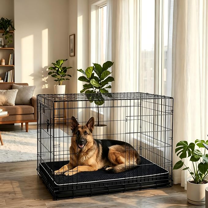 LEXTRO XXL Waterproof Orthopedic Dog Bed for Crate Mat, 47x29 Extra Large Dog Bed Washable with Removable Washable Cover, Comfortable Dogs Crate Pad for Large Size Dogs, Black
