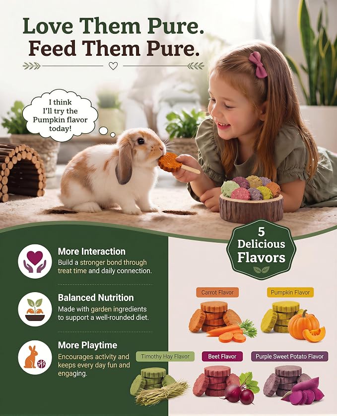 C-LIGHT Rabbit Chew Toys, 30 Pack Individually Wrapped, 5 Pure Veggies Flavors + Timothy Hay, Teeth Grind & Digestion, Cage Enrichment Toy for Hamsters,Guinea Pig, Chinchilla