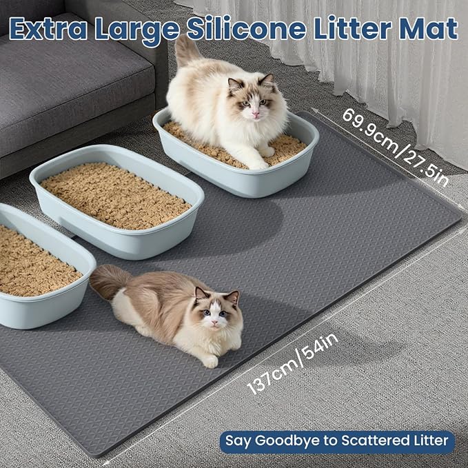 Extra Large Cat Litter Mat 54" x 27.5" Silicone Waterproof Dog Pee Pads Non-Slip Soft on Pet Paws Easy to Clean