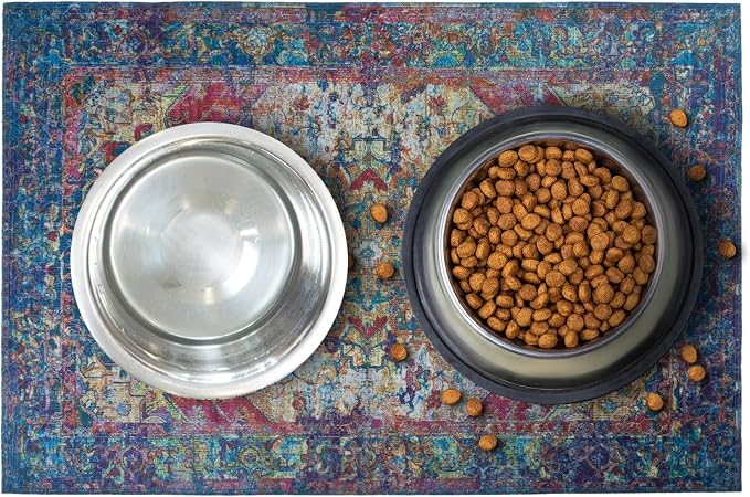 Lovewag Pets Waterproof 2-Pack Pet Feeding Mats - 16" x 24" Premium Cat & Dog Food Mat - Non-Slip, Machine Washable Food Mat Protects Floors & Contains Water Bowl Spills - Place Mats (Bohemian Jewel)