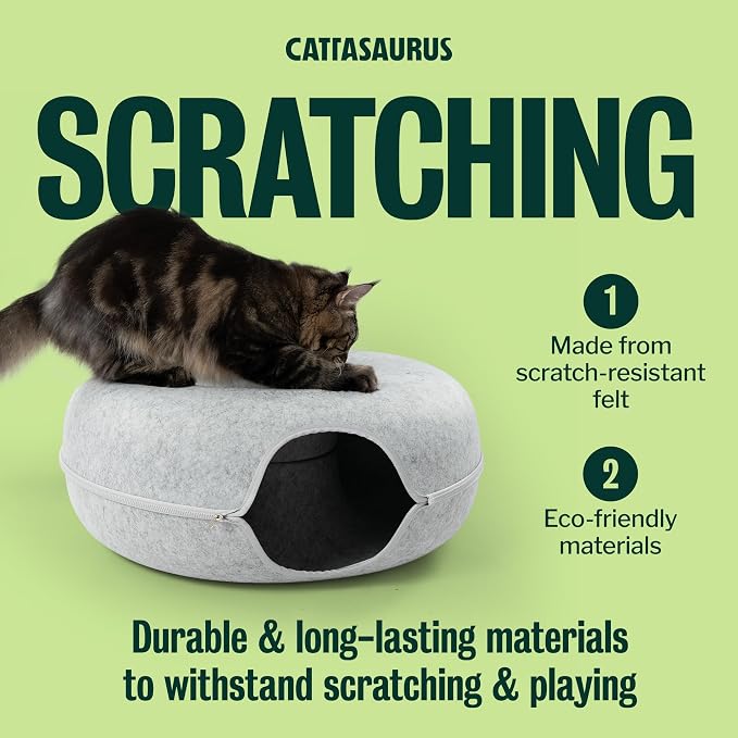 Cattasaurus Peekaboo Cat Cave Duo Jumbo Set, Extra Spacious Cat Donut for Multiple & Large Kitty 15+ lbs, Scratch Detachable Cat Beds for Indoor Cats, Washable Cat Tunnel Bed, Best Kitten Toys
