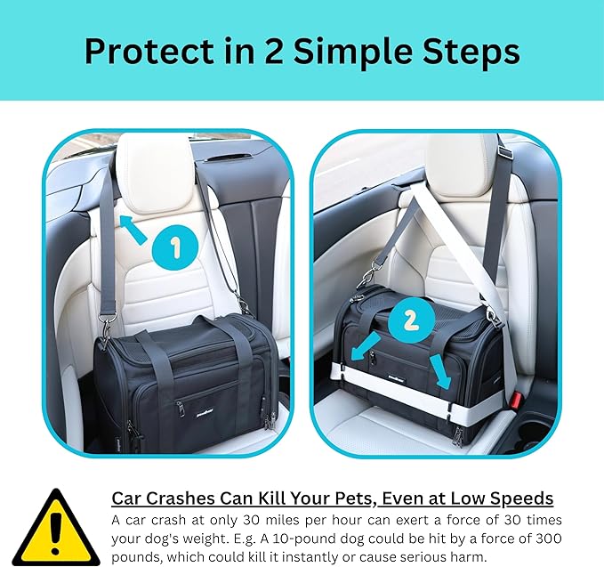 Crash-Tested Expandable Cat Carrier & Small Dog Car Seat - CPS Certified for Crash Protection & Safe Pet Travel.