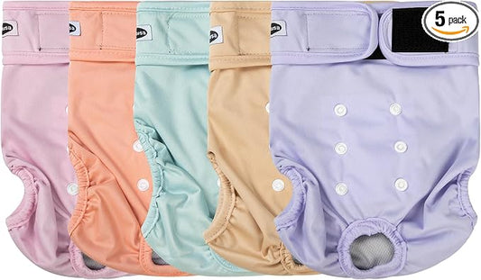 Tuiskusa Reusable Washable Dog Diapers Female, Highly Absorbent Doggie Diapers, Size Adjustable Puppy Diapers for Dog Period Panties(5 Pack)
