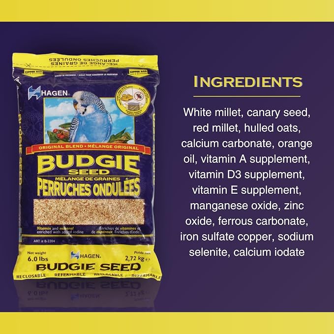 Hagen Parakeet/Budgie Staple White Millet Bird Seed – Premium Blend, Nutritionally Balanced, Fortified with Vitamins & Minerals, Dust-Free Mix for Budgies, 6 lb Bag