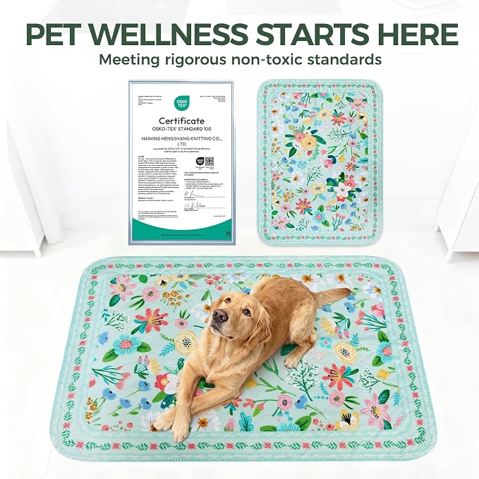 Homimp Washable Pee Pads for Dogs,2 Pack Spring Floral Reusable Puppy Pads Waterproof,Absorbent and Leakproof Dog Pee Pads,Non Slip Puppy Training Pads,Pet Mat for Floor,Whelping,Teal 36"x36"