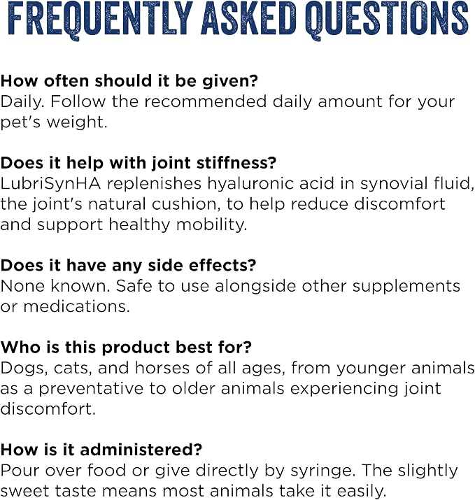 LubriSyn HA Hyaluronic Acid Hip & Joint Supplement for Dogs & Cats, Vet-Developed Oral HA, Original Pet & Equine Liquid Formula Supports Mobility, Cartilage Health & Comfort, 16 oz