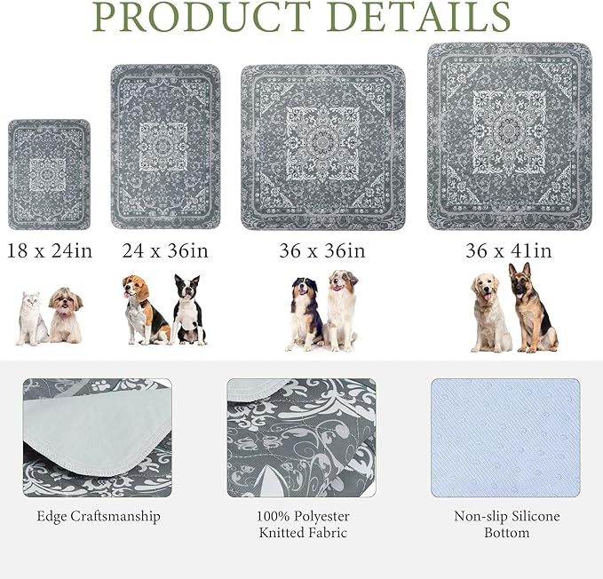 Homimp Washable Pee Pads for Dogs, 2 Pack Reusable Puppy Pads Waterproof, Absorbent and Leakproof Dog Pee Pads, Non Slip Puppy Training Pads, Pet Mat for Floor, Crate, Couch, Whelping,Grey, 24"x36"