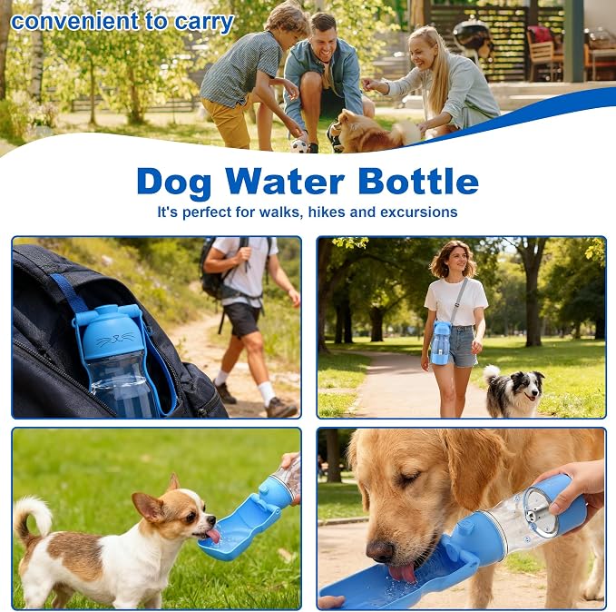 Amerisun Portable Dog Water Bottle with Ozone Purification-Active Oxygen Puppy Water Bowl & Dispenser for Travel, Improves Taste and Boosts Immunity for Pet Health Care Water Bottle (A-013Bblue)