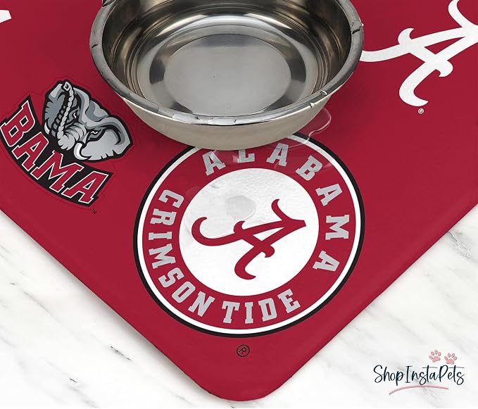 Alabama Crimson Tide Officially Licensed Food and Water Mat for Dogs and Cats | 18" x 29" | Non-Slip | Water-Proof