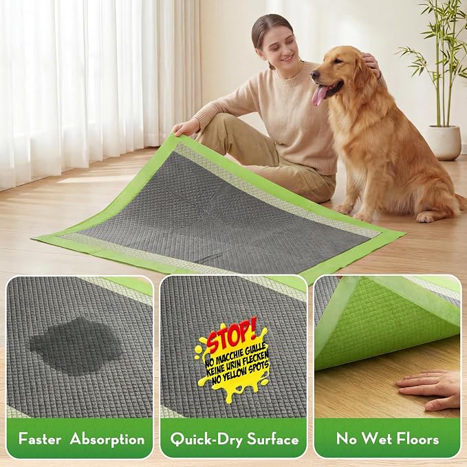 CROCI Dog Pads Extra Large, 28"x34" Pee Pads for Dogs, 2X Odor-Control with Charcoal & Bamboo Material, 4-Corner Adhesive Tabs, Super Absorbent & Leak-Proof (50 Counts)