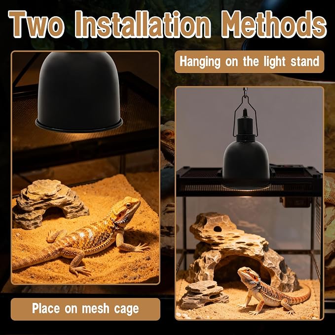 Reptile Light Fixture with Dimming Thermostat 5.5 Inch Deep Dome Infrared Reptile Heat Lamp Max 300W for Turtle Bearded Dragon Lizards Snake