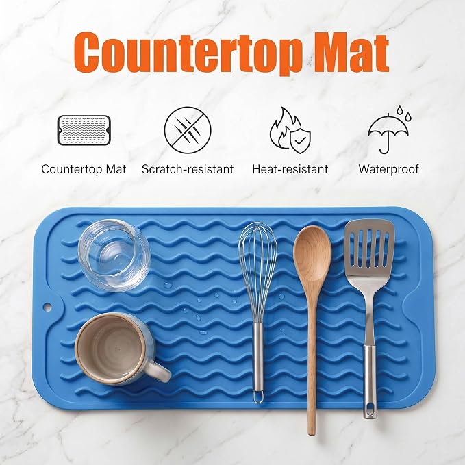 MicoYang Silicone Dish Drying Mat for Multiple Usage,Easy clean,Eco-friendly,Heat-resistant Silicone Mat for Kitchen Counter or Sink,Refrigerator or Drawer Liner Lichen BlueL S 12 inches x 6 inches