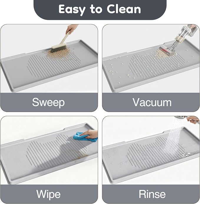 ISSEVE Cat Litter Mat 54" x 27.5" XXL, Extra Large Silicone Mat for Litter Box, 1.38" Raised Edge Urine Proof Litter Trapping Mat Pad for Scatter Control, Soft on Kitty Paws, Protect Floor (Grey)