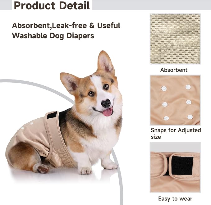 Langsprit Frenchie Female Dog Diapers No Tail Hole,Reusable Puppy French Bulldog Diapers Female for Period Heat,Washable Small Medium Large Size（Large）