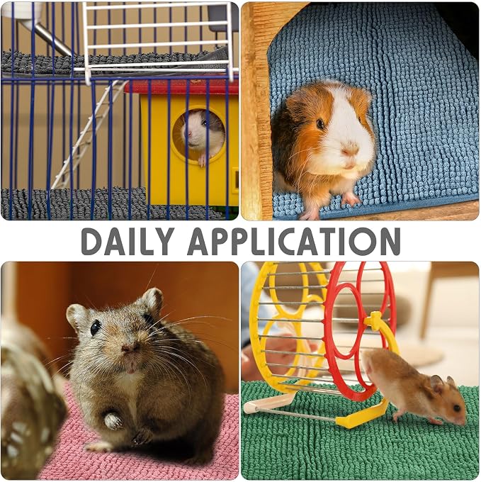 Amylove 4 Pcs Guinea Pig Cage Liner 12 x 12 Inch Washable Chenille Pee Pads Pet Dog Cat Bedding Training Mat Reusable for Small Animals Puppy Bunny Hamster Chinchilla