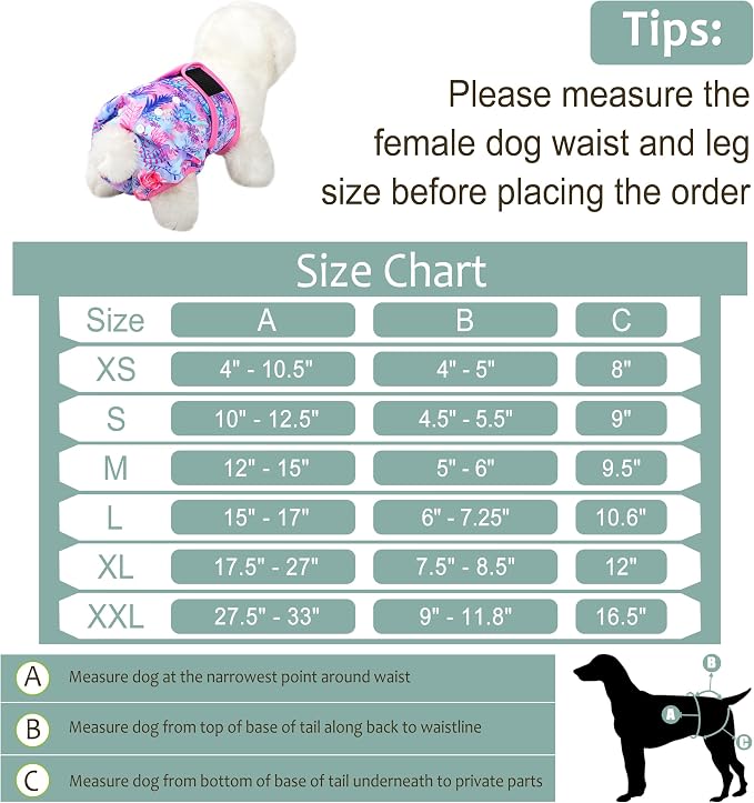 Washable Reusable Female Dog Period Diapers for Heat Doggie Puppy Diapers for Female Dogs, M