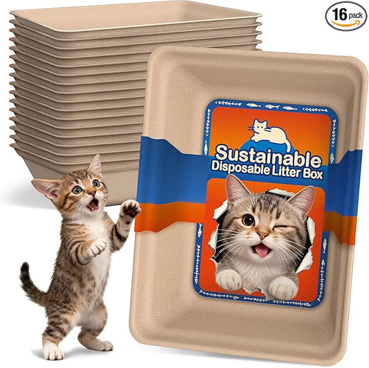 16-Pack Disposable Cat Litter Boxes: Leak-Proof & Odor-Control Cat Trays | 17.5''x13.6'' Eco-Friendly Easy Disposal Litter Box for Travel Indoor or Emergency Use Standalone or as Liner No Scrubbing
