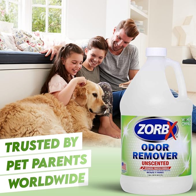 ZORBX Bundle of Odor Remover Sprays and Refill Solution - Perfect Solution for Funky and Foul Smells - All-Purpose Deodorizer Bundle - Includes 4 Odor Remover Sprays (7.5 Fl Oz) & Gallon (128 Fl Oz)