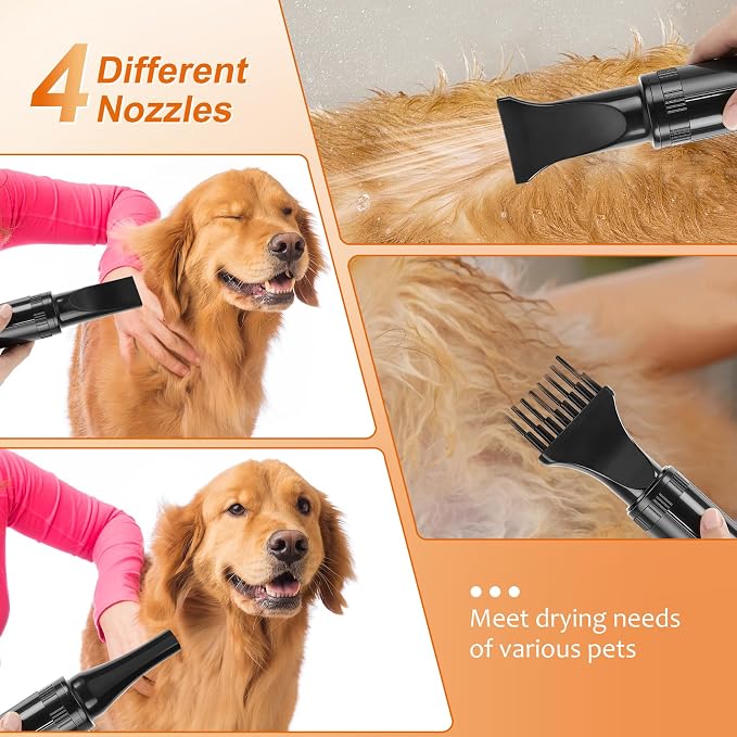 NESTROAD Dog Dryer for Pet Grooming,High Velocity 4.3HP/3200W Dog Blower Force Dryer with Stepless Adjustable Speed,Professional Pet Hair Drying with 4 Different Nozzles for Dogs Pets,Pink